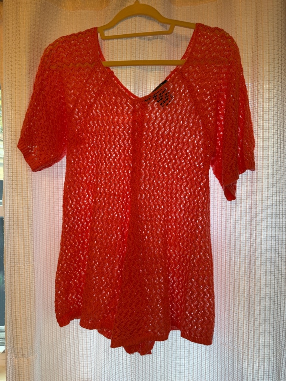 Salmon Crochet V-Neck Cover-Up Sweater